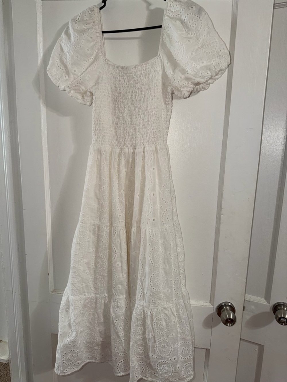 White Eyelet Puff Sleeve Dress